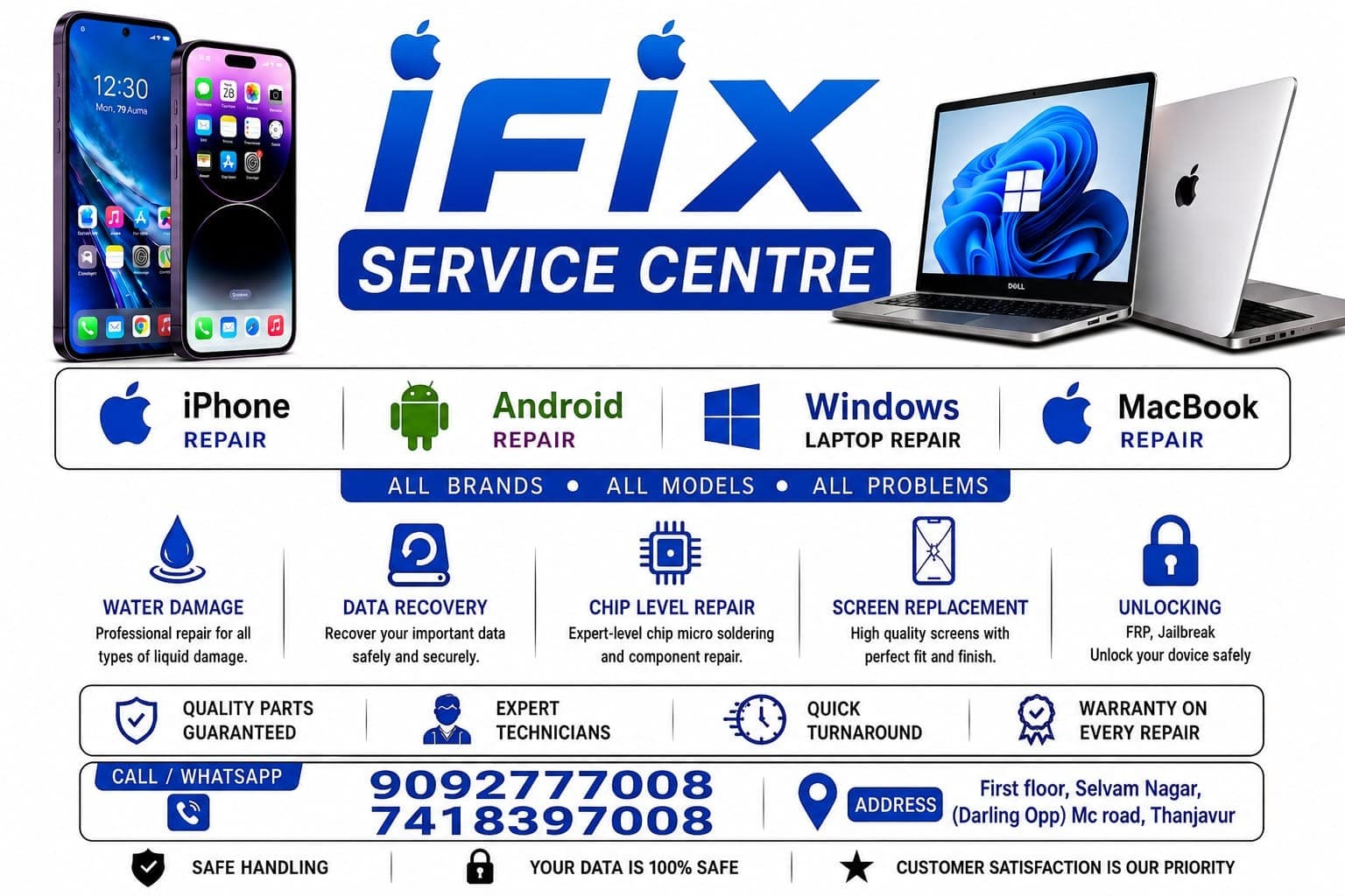 iFIX Service Centre poster with repair services and contact details